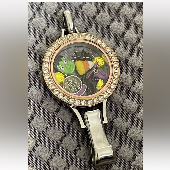 Origami Owl Lanyard Locket Silver Rose Gold Crystals Multiple Halloween Charms - Picture 3 of 13